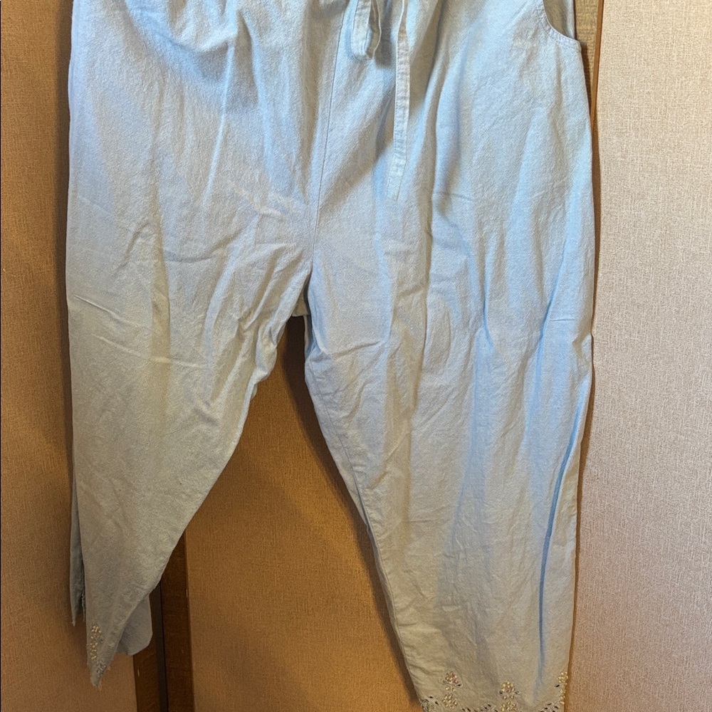 dressbarn Light Blue Cotton Drawstring Cropped Slacks Medium